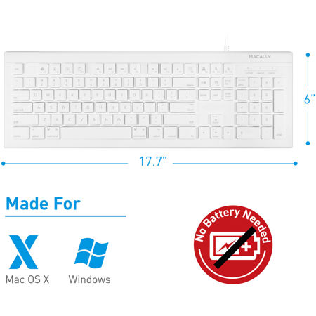 Macally ACEKEY-US – Ultradun USB-A Toetsenbord Voor Mac En PC – US QWERTY Indeling, 110 Toetsen, Sneltoetsen, Geen Drivers