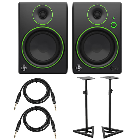 Mackie CR5BT 5.25" Creative Reference Bluetooth Powered Studio Monitors, Pair, Black, Bundle with 2x Studio Monitor Stand & 2x 6' Platinum Pro Interconnect Cable