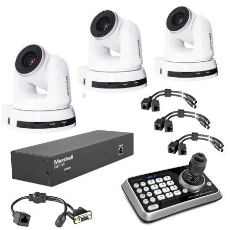 Marshall Electronics CV620 2MP HD 20x PTZ Camera, White, 3-Pack, with Controller