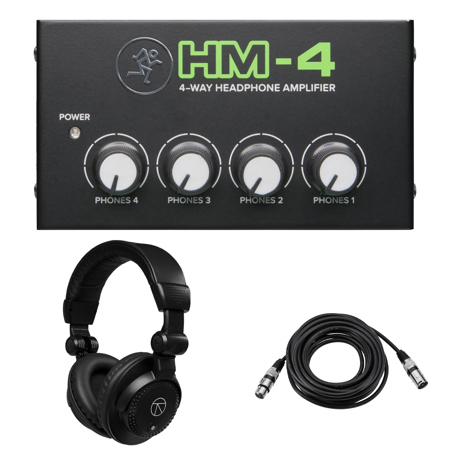 Mackie HM-4 4-Way Headphone Amplifier, Bundle with TAPH100 Headphones and 1/4" TRS Male Cable