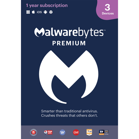 Malwarebytes Premium Security Software 1-Year Subscription, 3-Device, Download
