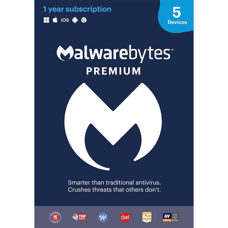 Malwarebytes Premium Security Software 1-Year Subscription, 5-Device, Download