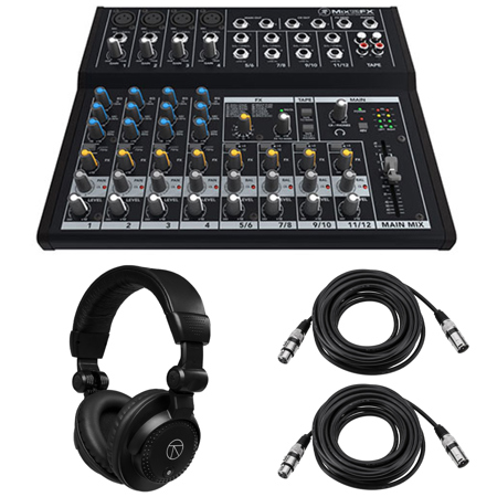 Mackie Mix12FX 12-Channel Compact Mixer, w/TAPH100 Headphones & 2x XLR Cable
