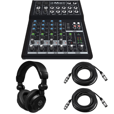 Mackie Mix8 8-Channel Mixer, Bundle with TAPH100 Headphones and 2x XLR Cable