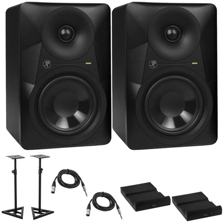 Mackie 2x MR524 5" 50W 2-Way Powered Studio Monitor Bundle with 2x Studio Monitor Stand, 2x TRS 1/4" Male to 1/4" Male Cable, 2x Isolation Pad