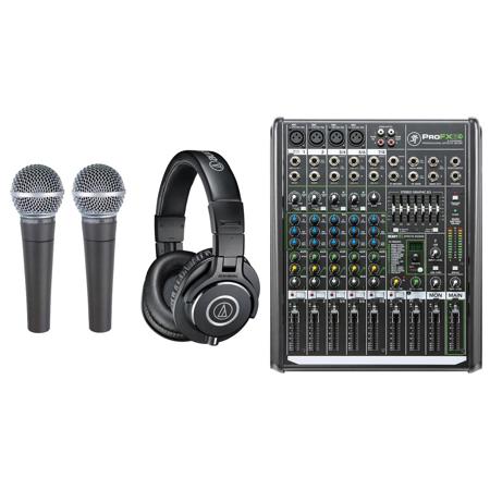 Mackie ProFX8v2 8-Channel FX Mixer with USB W/2x Shure SM58CL Mic/AT ATH-M40x HP
