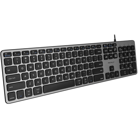 Macally Wired USB-C Keyboard w/Built-In 3-Port USB Hub for Mac & PC, Space Gray