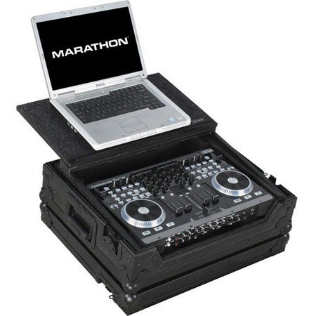 Marathon Black Series Flight Road Case to Hold 1x American Audio VMS4 Music Controller with Laptop Shelf, Black