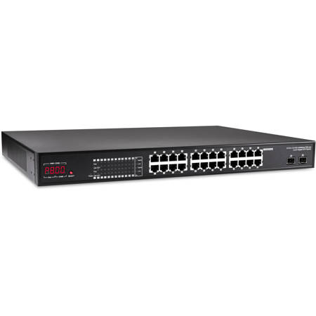 Marshall Electronics 24-Port 10/100/1000 Mbps PSE Switch with 2-Port Gigabit SFP for IP Cameras, Encoders and Decoders