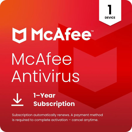McAfee Antivirus 2026 Basic 1-Year Subscription Plan with Auto-Renewal, 1-Device, Download