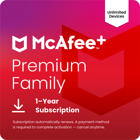 McAfee McAfee+ Family 2026 Premium 1-Year Subscription Plan with Auto-Renewal, Download