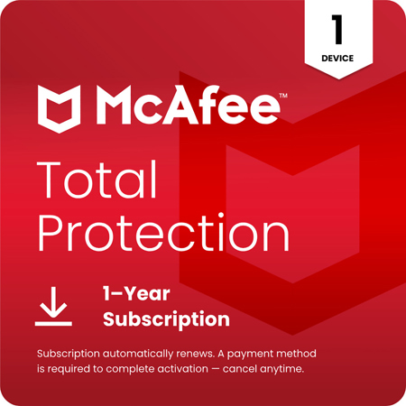McAfee Total Protection 2026 Basic 1-Year Subscription Plan with Auto-Renewal, 1-Device, Download