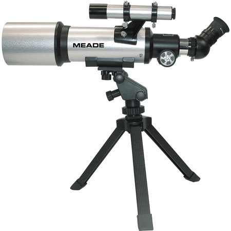 Meade 70AZ-T 70mm, 350mm f/5 Achromatic Spotting Scope with 2 Eyepieces, 2x Barlow Lens, 5 x 24 Viewfinder, Dual Slow Motion Control Tabletop Tripod, & Soft Case.