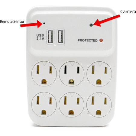 Mini Gadgets Fully Functional 6-Plug Wall Outlet with 128GB MicroSD Card, White