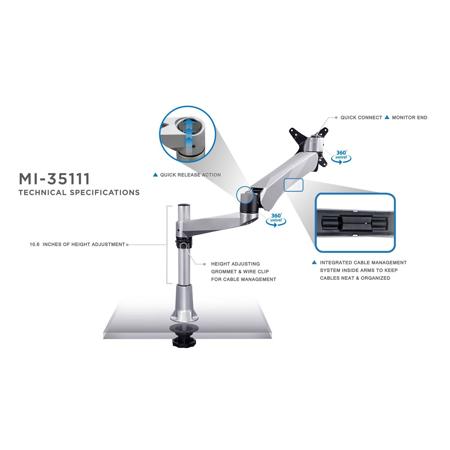 Mount-It! MI-35111 Single Monitor Articulating LCD Desk Mount, Silver
