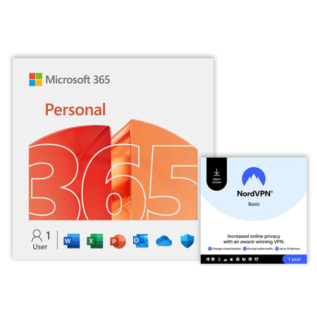 Microsoft 365 Personal with NordVPN Basic VPN Service 1-Year Subscription, Download