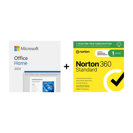 Microsoft Office Home 2024 with Norton 360 Standard 1-Year Subscription, 1-Device, Download
