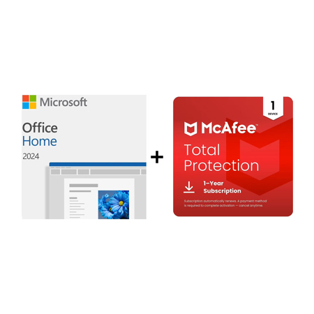 Microsoft Office Home 2024 with McAfee Total Protection 2026 1-Year Subscription, 1-Device, Download