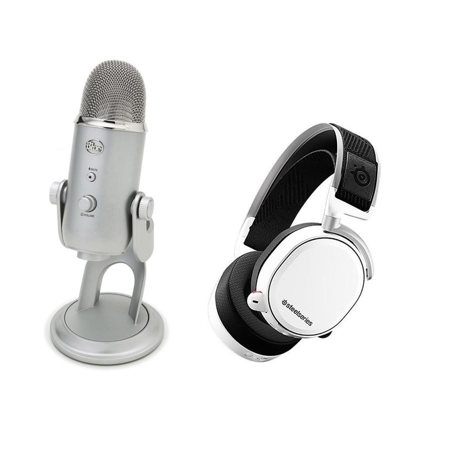 Blue Microphones Yeti USB Condenser Microphone (Silver) with SteelSeries  Arctis Pro Wireless Gaming Headset, White