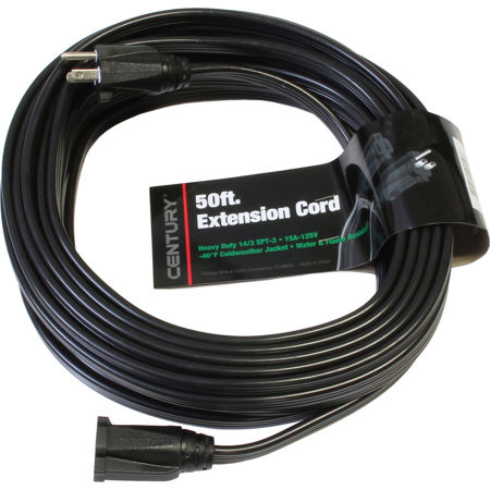 Milspec 50' Heavy Duty 14/3 SPT-3 Low Profile Flat Extension Cord, Black