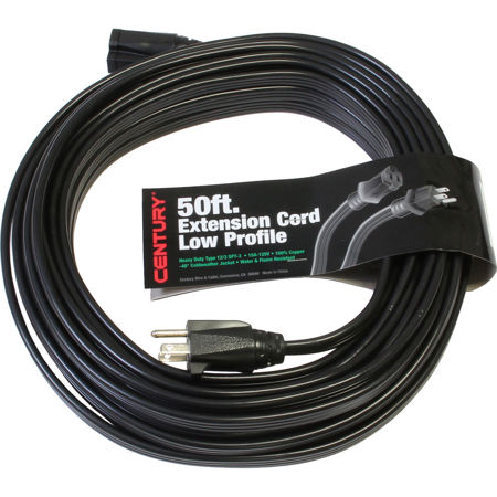 Milspec 50' Heavy Duty 12/3 SPT-3 Low Profile Flat Extension Cord, Black