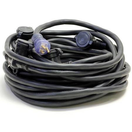 Milspec 50' 12/3 STW ProCap Covered Multi-Outlet Power Distribution Cord, 600V, Outlets @ 10' Intervals, Black