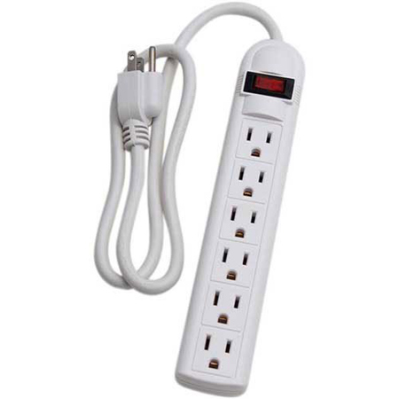 Milspec 6 Outlet Power Strip with 3' Cord, White