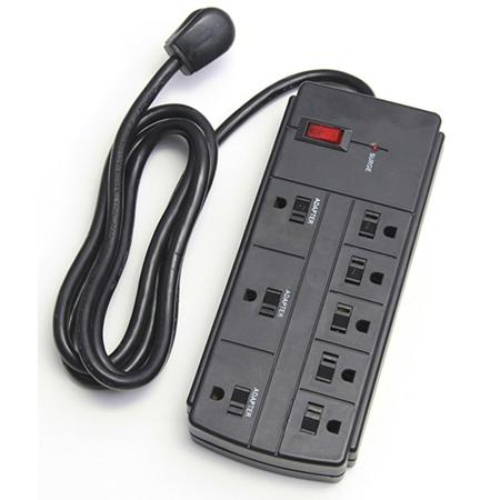 Milspec 8 Outlet Surge Strip 1200J with 6' Cord, Black