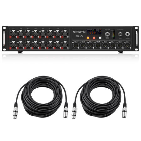 Midas DL16 16 Input and 8 Output Stage Box with 16 Midas Mic Preamps, Bundle with 2x H&A 25' XLR Microphone Cable