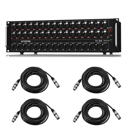 Midas DL32 32-Input/16-Output Stage Box with 32 Midas Mic Preamplifiers, Bundle with 4x 25' XLR Microphone Cable