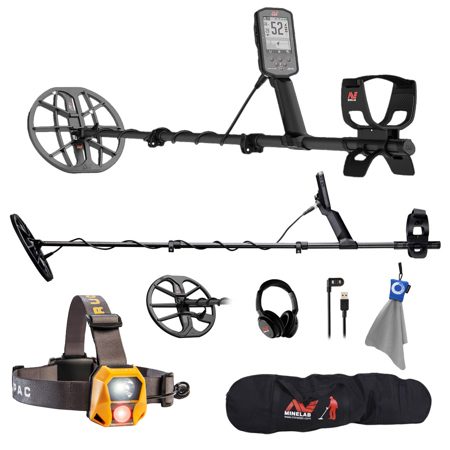 Minelab MANTICORE Waterproof All Terrain Metal Detector, Bundle with RucPac Professional Tech LED Headlamp, EQUINOX 700 Metal Detector, Carry Bag, Micro-Fiber Cleaning Cloth