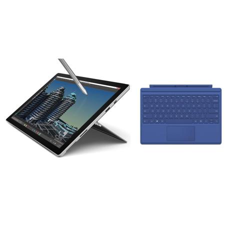 Microsoft Surface Pro 4 Tablet Silver, Bundle with Type Cover Keyboard Blue