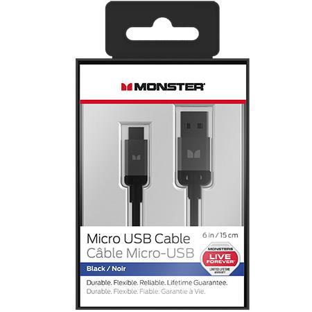 Monster Cable Mobile High Performance 6" USB-A 2.0 to Micro USB-B Cable, Black