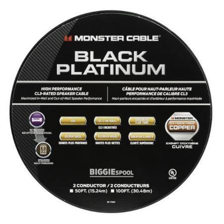Monster Cable 100' Spool Black Platinum CL Rated XP Clear Jacket Speaker Cable