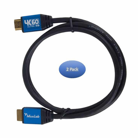 Muxlab 6.6' 4K Premium High-Speed HDMI 2.0 Cable with Ethernet, 2-Pack