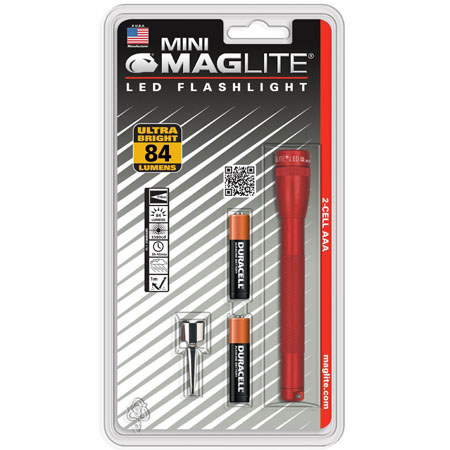 Maglite SP32036 Mini LED 2 AAA Flashlight, Blister Pack, 84 Lumen, Red