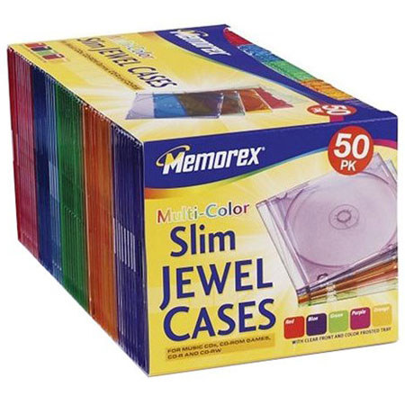 Memorex 1950 Slim CD Jewel Cases Colored, 50 Pack