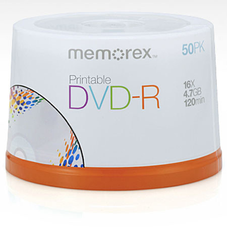 Memorex 4755 4.7GB/16X Printable DVD-R, 50 Spindle Box