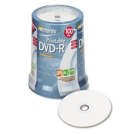 Memorex 5642 4.7GB/16X Inkjet Printable DVD-R, 100 Pack