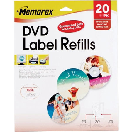 Memorex 715 DVD White Matte Labels, 20 Pack