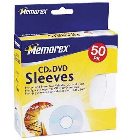 Memorex 1960 CD/DVD Sleeves with Windows Flap, 50 Pack