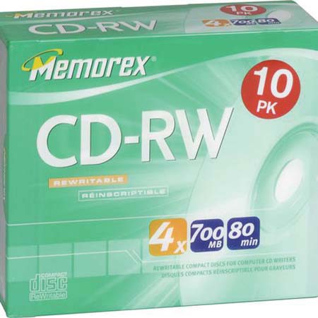 Memorex 3408 CD-RW 80 Min Disk Slimline Jewel, 10 Pack