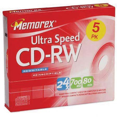 Memorex 3426 CD-RW 80 Min Disk Branded Jewel 5 Pack