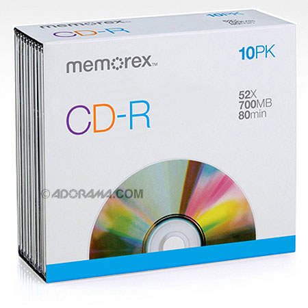 Memorex Disk CD-R 80 min. (52x) Branded, with Slimline Jewel Case, 10 Pack