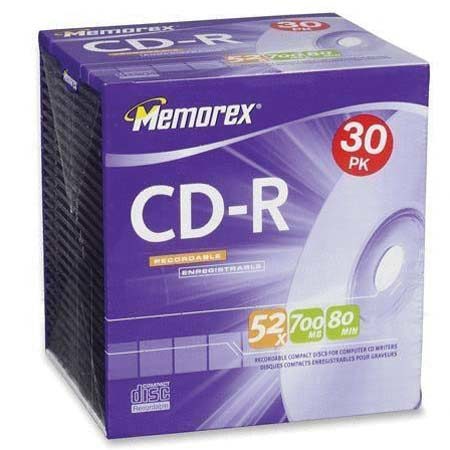 Memorex CD-R 80 min. (52x) Branded, with Slimline Jewel Case, 30 Pack #32024531