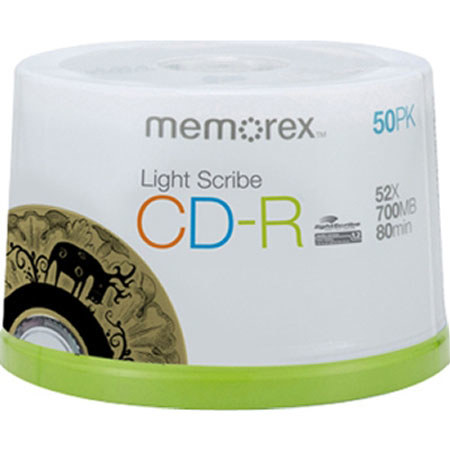 Memorex 4550 CD-R 80 Min Disk Branded Lightscribe, 50