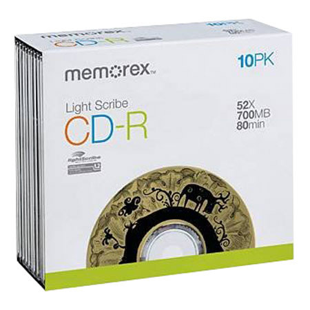 Memorex 4731 CD-R 80 Min Disk Lightscribe Jewel Case,10