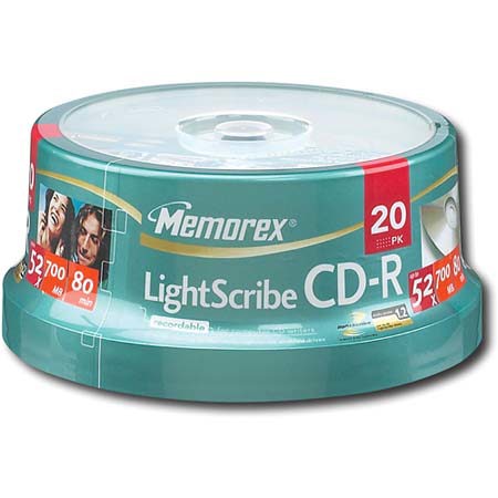 Memorex 4732 CD-R 80 Min Disk Lightscribe Spindle, 20