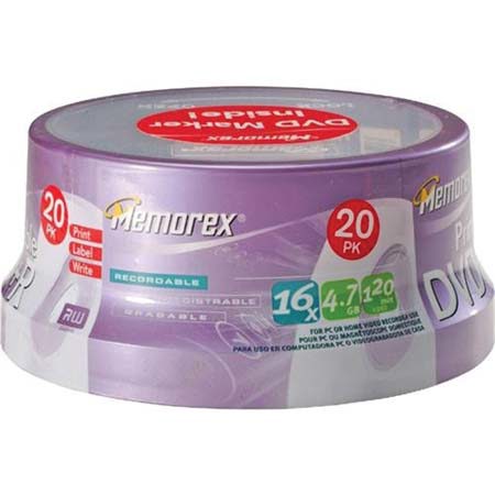 Memorex 4734 Disk Printable DVD+R 4.7GB 16x 20 Spindle