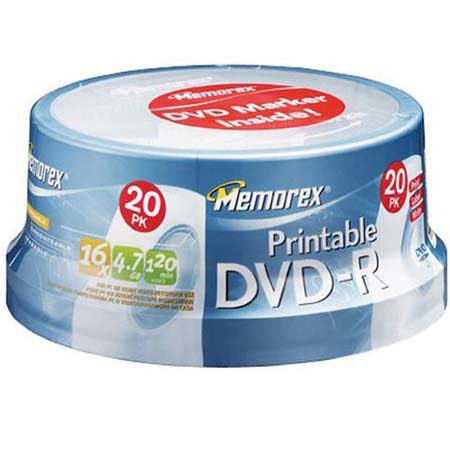 Memorex 4738 Disk Inkjet Printable DVD-R, Spindle, 20